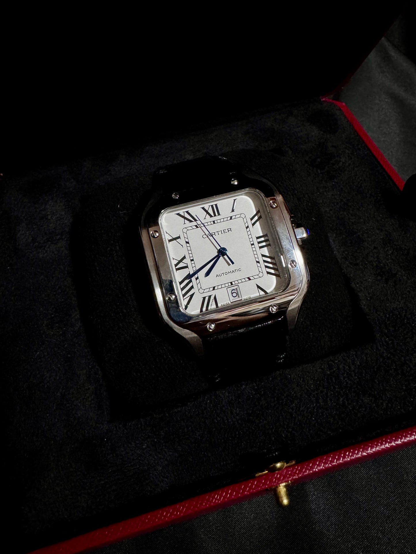 Cartier Santos Acero Correa De Piel
