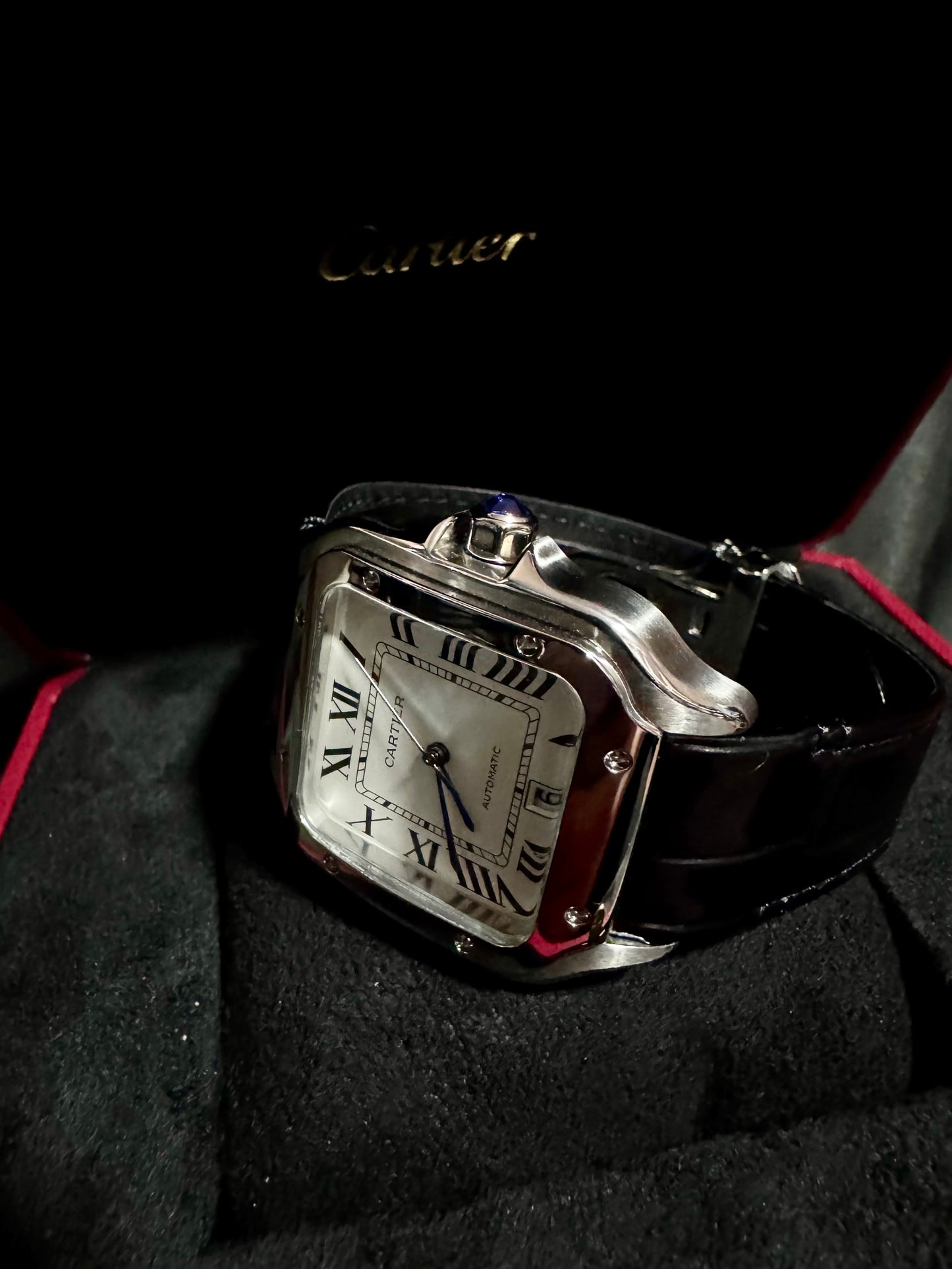 Cartier Santos Acero Correa De Piel