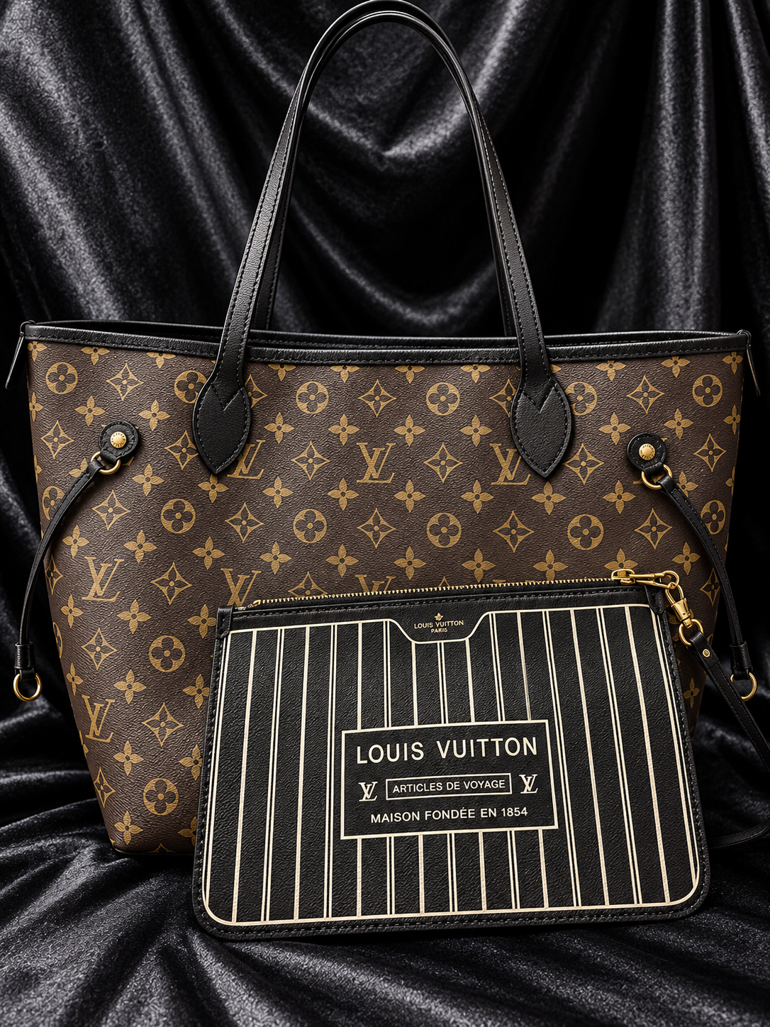 Louis Vuitton Neverfull Classic Monogram Black Doble Vista
